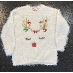 Poof! NWT. Girl Reindeer Christmas Sweater, Sz L